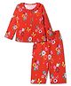 Smarty Girls Sinker Knit Full Sleeves Co-Ords T-Shirt & Pyjama Night Suit with Floral Print - Red