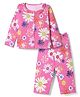 Smarty Girls Sinker Knit Full Sleeves Co-Ords T-Shirt & Pyjama Night Suit with Floral Print - Pink