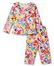 Smarty Girls Sinker Knit Full Sleeves Co-Ords T-Shirt & Pyjama Night Suit with Floral Print - Cream
