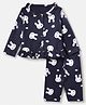 Smarty Sinker Knit Full Length Co-ord Shirt & Pyjama Night Suit with Rabbit Print in Navy Blue