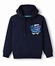 Doreme Fleece Knit Full Sleeves Text Printed Hooded Sweatshirt - Navy Blue