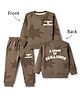 Doreme Fleece Knitted Full Sleeves Winter Wear T-Shirt & Joggers Set with Front & Back Text & Star Print - Brown