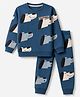 Doreme Fleece Knit Full Sleeves Co-Ords Winter Wear T-Shirt & Joggers Set with Puppy Print - Blue