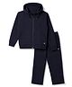 Doreme Fleece Knitted Full Sleeves Solid Color Winter Wear Hooded T-Shirt & Joggers Set - Navy Blue