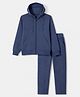 Doreme Fleece Knit Full Sleeves Solid Colour Co-Ords Hooded Winter Wear T-Shirt & Joggers Set - Blue
