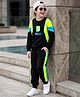 OLLINGTON ST. Cotton Looper Knit Full Sleeves Sweatshirt and Joggers Set with B Bold Print - Black