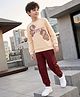 OLLINGTON ST. Looper Knit Full Sleeves Winter Wear Sweatshirt & Joggers Set With Power Text Print - Off White & Brown