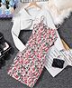 STH Knitted Floral Printed Dress With Full Sleeves Solid Shrug - Pink