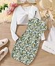 STH Knitted Floral Printed Dress With Full Sleeves Solid Shrug - Green