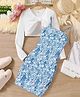 STH Knitted Floral Printed Dress With Full Sleeves Solid Shrug - Light Blue