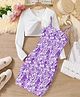 STH Knitted Floral Printed Dress With Full Sleeves Solid Shrug - Purple
