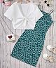 STH Knitted Floral Printed Dress With Half Sleeves Solid Shrug - Teal Green