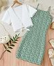 STH Knitted Floral Printed Dress With Half Sleeves Solid Shrug - Green