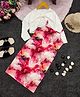 STH Knitted Marble Printed Dress With Full Sleeves Solid Shrug - Red