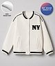 Primo Gino Cotton Mix Knit Full Sleeves Oversized Bomber Jacket with Ny Patch in Offwhite