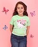 Cutecumber Cotton Knit Half Sleeves Unicorn Embroidered Sequins Embellished Top - Green