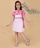 Cutecumber Cotton Woven Sleeveless Floral Embroidered Dress - Pink