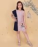 Cutecumber Cotton Woven Sleeveless Striped & Girl Printed Dress - Peach