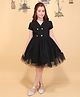 Cutecumber Net Woven Half Sleeves Striped Foil Printed Glitter Detailed Dress - Black