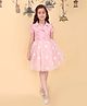 Cutecumber Net Woven Half Sleeves Floral Patch Detailed Detailed Dress - Dusty Pink