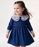 Babyoye 100 % Cotton Woven Full Sleeves Dress with Striped Peter Pan Collar - Blue