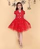 Cutecumber Net Woven Half Sleeves Stars Foil Printed Dress - Red