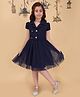 Cutecumber Net Woven Half Sleeves Glitter Detailed Dress - Navy Blue