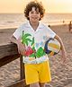 OLLINGTON ST. Sinker Knit Half Sleeves Resort Collar Shirt & Shorts With Beach Print - White & Yellow