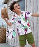 Ollington St. Sinker Cotton Knit Half Sleeve Resort Collar Floral Printed Shirt & Shorts Set - White & Green