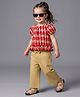 Babyoye 100% Cotton Woven Checked Half Sleeves Top & Pant Set - Red & Brown