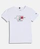 Tommy Hilfiger Cotton Knit Half Sleeves T-Shirt with Text Print - White