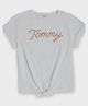 Tommy Hilfiger Cotton Knit Half Sleeves  Text Printed T-Shirt with Knot Detailing - White