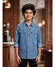 Kiddopanti Denim Woven Full Sleeves Washed Shirt - Blue