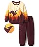 OLLINGTON ST. Cotton Looper Knit Full Sleeves Sweatshirt and Joggers Set with Landscape Print - Brown & Beige