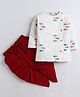 Polka Tots Cotton Woven Full Sleeves Fishes Embroidered Angarakha Dhoti Kurta Set - White & Red