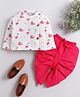Polka Tots Cotton Woven Full Sleeves Monkey Printed Angarakha Dhoti Kurta Set - White & Dark Pink