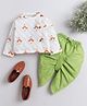 Polka Tots Cotton Woven Full Sleeves Birds Printed Angarakha Dhoti Kurta Set - White & Light Green
