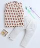 Polka Tots Cotton Woven Sleeveless Turtles Printed Jhabla & Pant Set - Orange & Off White