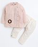 Polka Tots Cotton Woven Sleeveless Striped & Lion Applique Detailed Jhabla & Pant Set - Light Peach & Off White