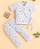 Polka Tots Cotton Woven Half Sleeves Animals Printed Coordinating Jhabla & Pant Set - White