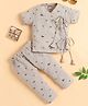 Polka Tots Cotton Woven Half Sleeves Animals & Vehicles Printed Coordinating Jhabla & Pant Set - Beige