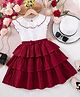 The Kids Club Cotton Blend Woven Cap Sleeves Ruffle Detailed & Colour Blocked Layered Dress - Red