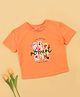 Cutecumber Cotton Knit Half Sleeves Floral & Live In The Moment Text Printed Top - Orange