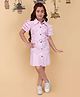 Cutecumber Cotton Woven Half Ruffled Sleeves Striped & Floral Embroidered Dress - Pink