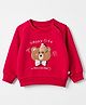 Mark & Mia Fleece Knit Raglan Full Sleeves Sweatshirt with Bear & Text Embroidery - Red
