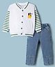 Mark & Mia Fleece Knit Denim Full Sleeves Winter Wear Suit with Bear Embroidery - White