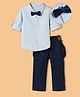 Mark & Mia Cotton Woven Full Sleeves Solid Shirt & Trouser Set With Bow & Suspender - Light Blue