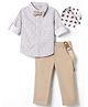 Mark & Mia Poplin Woven Full Sleeves Printed Shirt & Trouser Set With Bow & Suspender - Cream