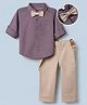 Mark & Mia 100% Cotton Woven Full Sleeves Solid Shirt & Pant Set With Bow & Suspender Detailing in Purple