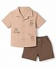 Simply Premium Seer-Sucker Woven Half Sleeves Shirts & Shorts Set with Bear Embroidered - Tan